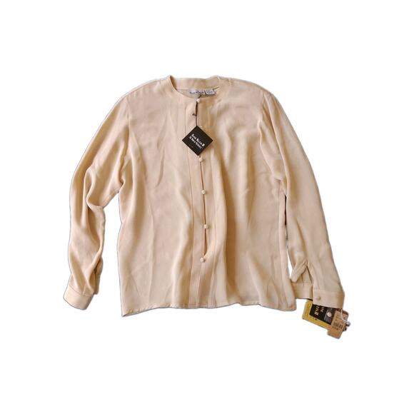 Anne Klein Tops - NWT Vintage Anne Klein II 100% Silk Cream Long Sleeve Button Down Blouse Size 12